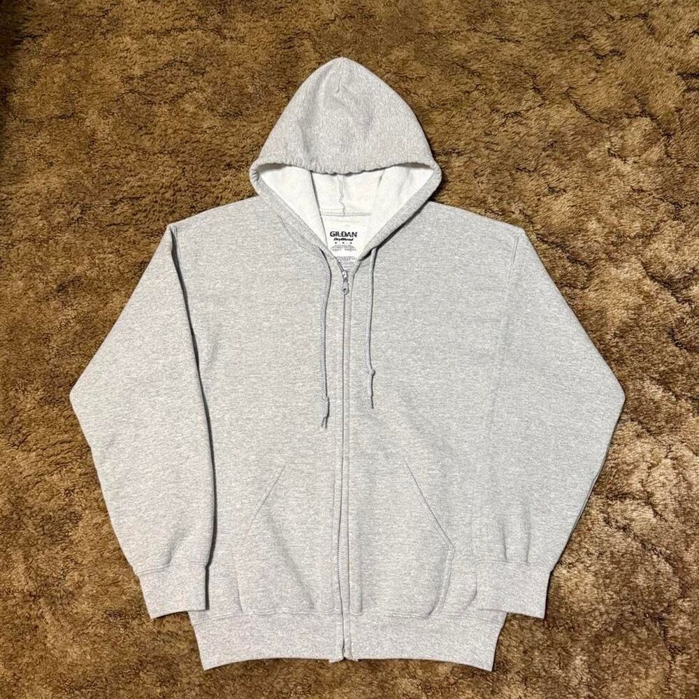 Gildan Dry Blend Blank Grey Full Zip Up Hoodie Medium